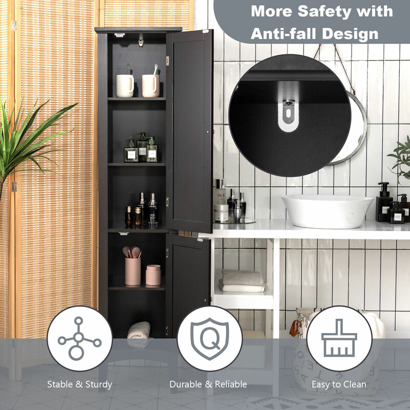 Badeværelsesskab grå MDF 37x37x160 cm med 5 hylder og 2 døre