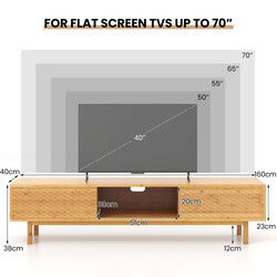 Bambus TV-bord 160 cm med skydedøre til TV op til 70 tommer