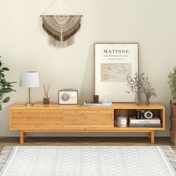 Bambus TV-bord 160 cm med skydedøre til TV op til 70 tommer