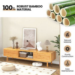 Bambus TV-bord 160 cm med skydedøre til TV op til 70 tommer