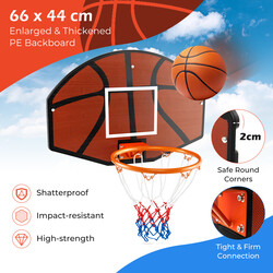 Vægmonteret basketballkurv med metalring PE-bagplade rød/svart 66x45cm