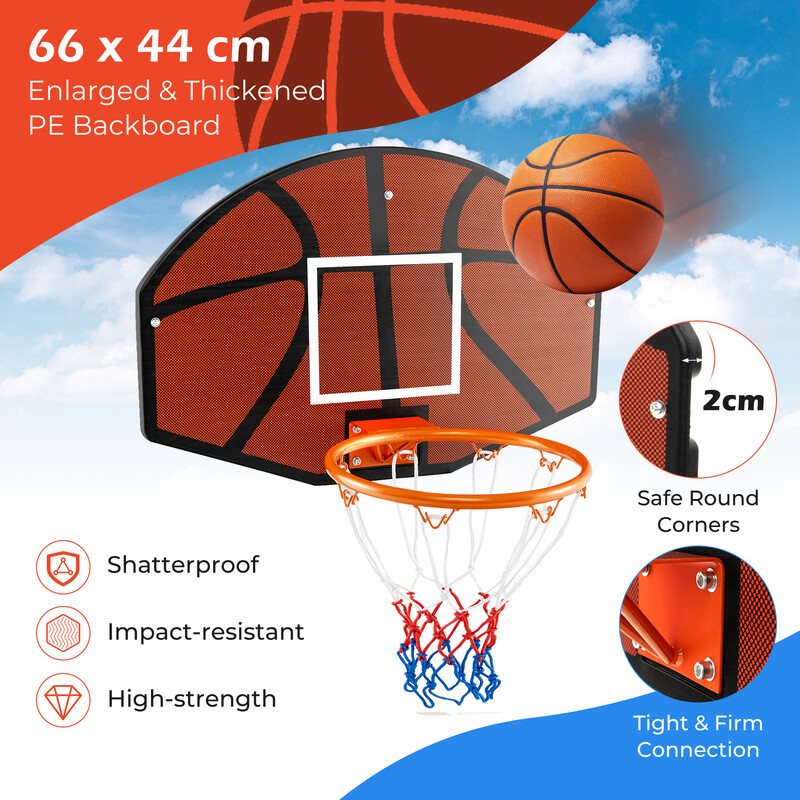 Vægmonteret basketballkurv med metalring PE-bagplade rød/svart 66x45cm