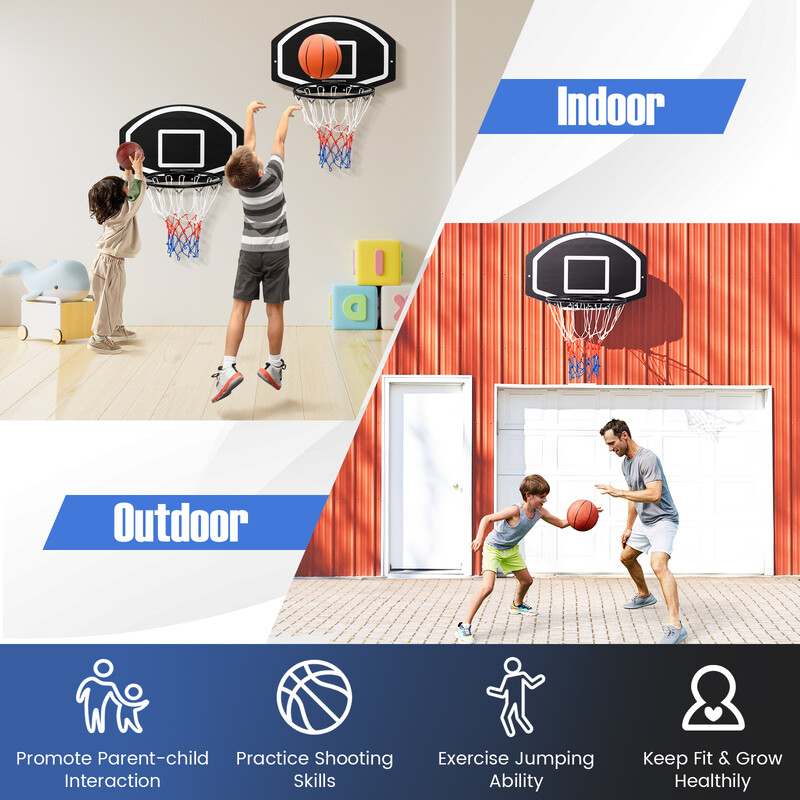 Indendørs basketballkurv vægmonteret sort 40 cm diameter 72 x 45