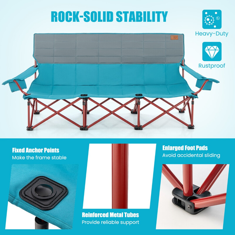 Campingstol til tre personer blå med krusholder 450 kg kapacitet