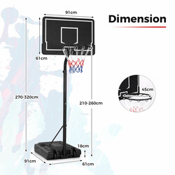 Basketstativ i metal sort justerbar højde 210-260 cm med hjul