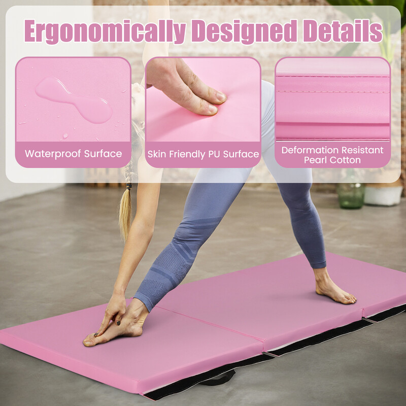 Foldbar træningsmåtte 180x60 cm med håndtag vandtæt blå