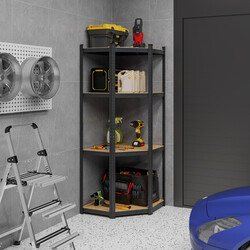 Hjørnehylde 100x80x180 cm 4 justerbare hylder galvaniseret metal blå