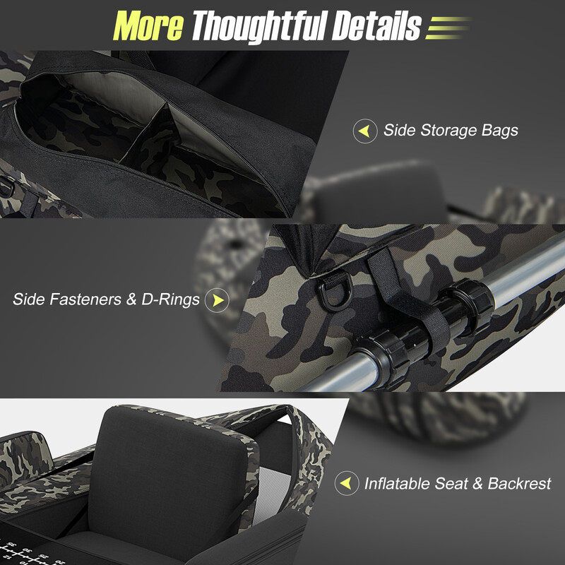 Oppustelig fiskeflåde 135 x 109 x 54 cm 150 kg justerbart rygstøtte