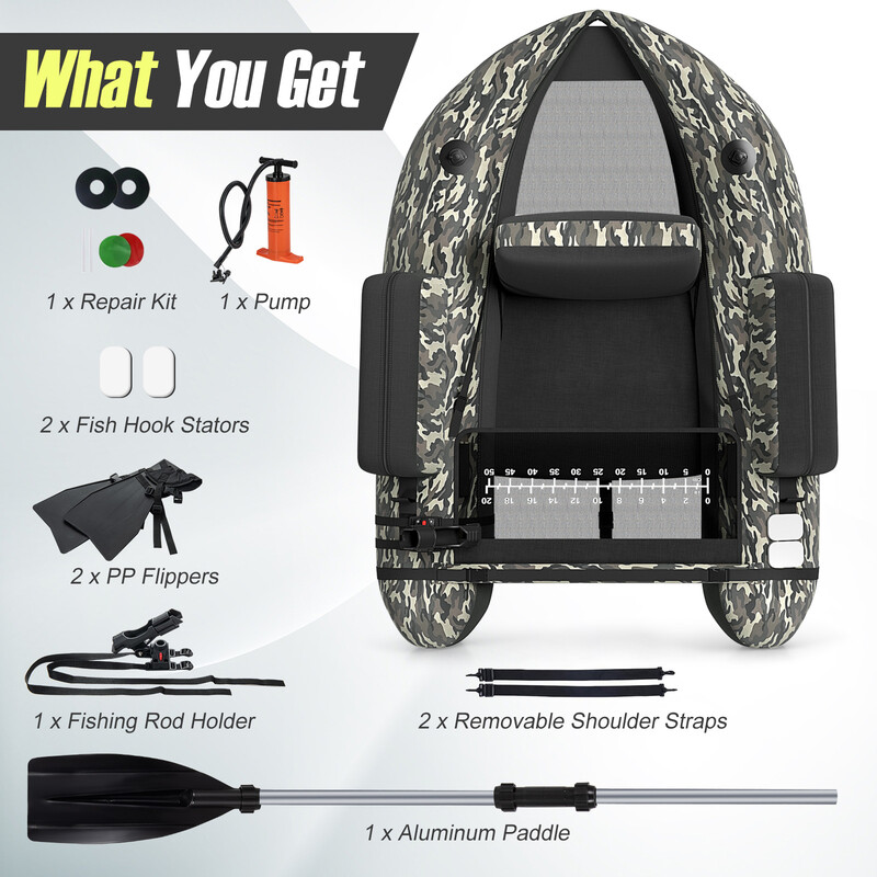Oppustelig fiskeflåde 135 x 109 x 54 cm 150 kg justerbart rygstøtte