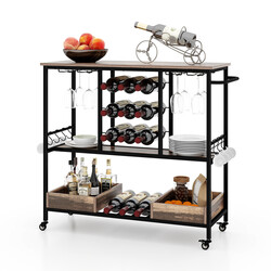 Serveringsvogn i træ og metal med hjul brun 108x40x91 cm