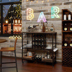 Serveringsvogn i træ og metal med hjul brun 108x40x91 cm