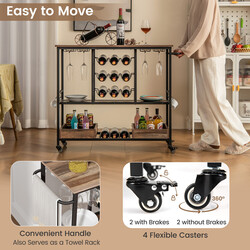 Serveringsvogn i træ og metal med hjul brun 108x40x91 cm