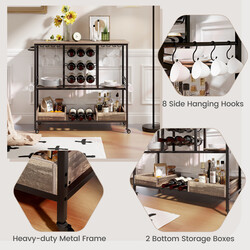 Serveringsvogn i træ og metal med hjul brun 108x40x91 cm