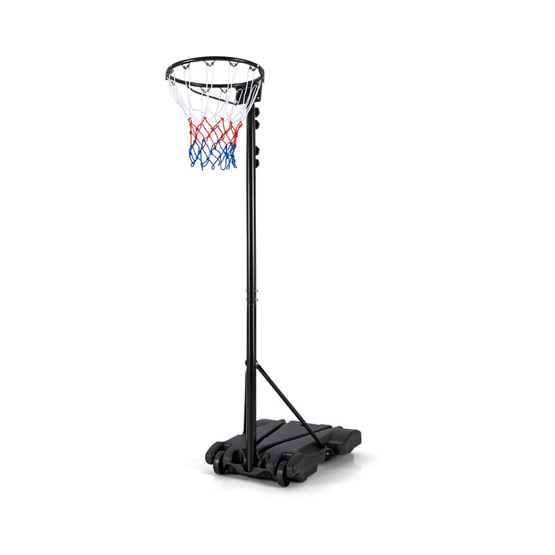 Justerbart basketstativ rustfri metal med stabil base hjul og højde 260-305 cm