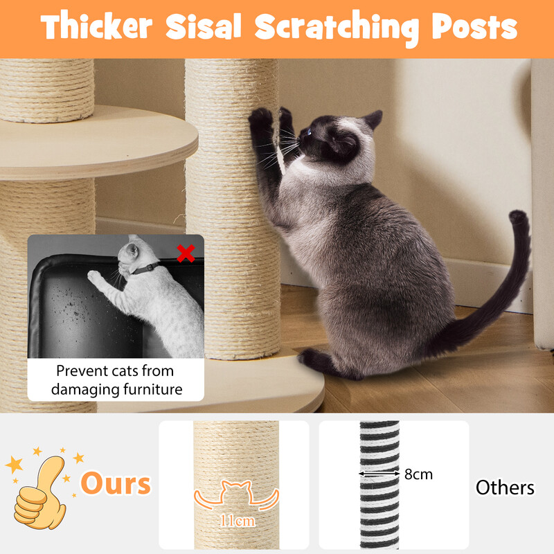 Katteklatretræ i fyr 66x66x150 cm med hængekøje og sisal kradseplader