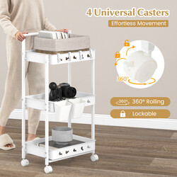 Hvid 3 trins rullevogn med hjul hængende kroge PP metal 42x29x83 cm