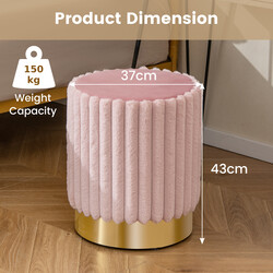 Rund rosa fløjlpuff 37x43 cm med metalbase og skumfyldning