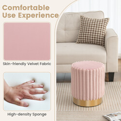 Rund rosa fløjlpuff 37x43 cm med metalbase og skumfyldning