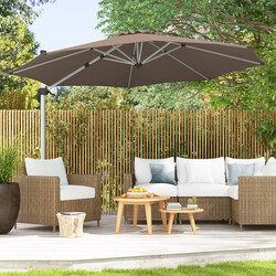 Brun parasol 325 cm med 360° rotation og UPF50+ til udendørs brug