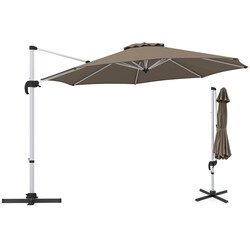 Brun parasol 325 cm med 360° rotation og UPF50+ til udendørs brug