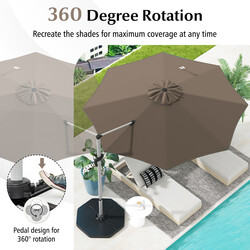 Brun parasol 325 cm med 360° rotation og UPF50+ til udendørs brug
