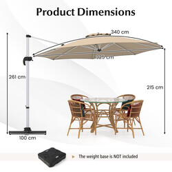 Parasol 325 cm brun polyester UPF50+ 360° rotation udendørs