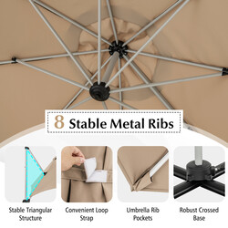 Parasol 325 cm brun polyester UPF50+ 360° rotation udendørs