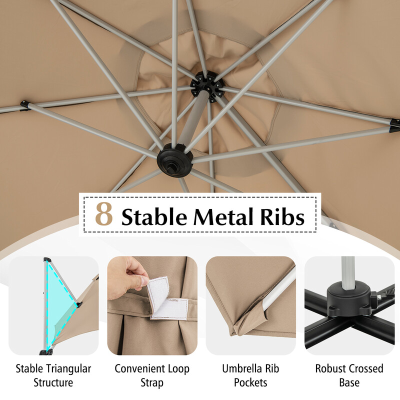 Parasol 325 cm brun polyester UPF50+ 360° rotation udendørs