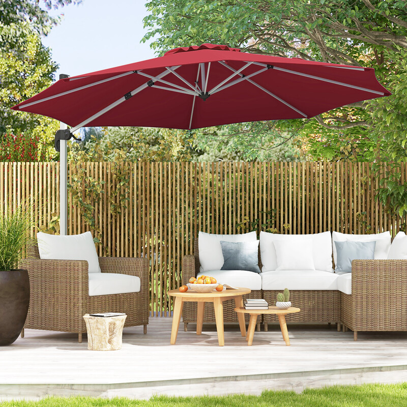 Parasol 325 cm brun polyester UPF50+ 360° rotation til have og terrasse