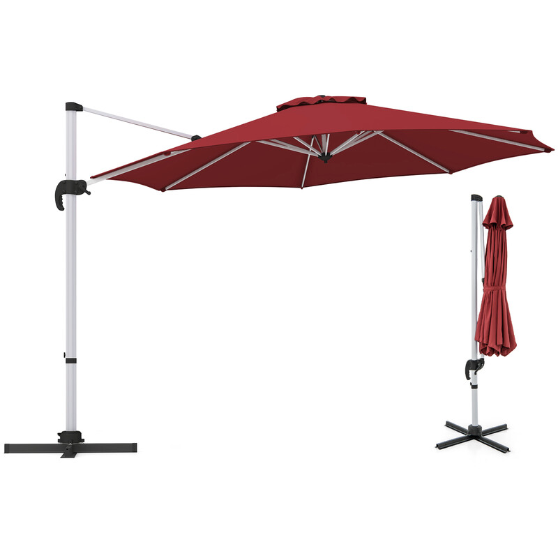 Parasol 325 cm brun polyester UPF50+ 360° rotation til have og terrasse