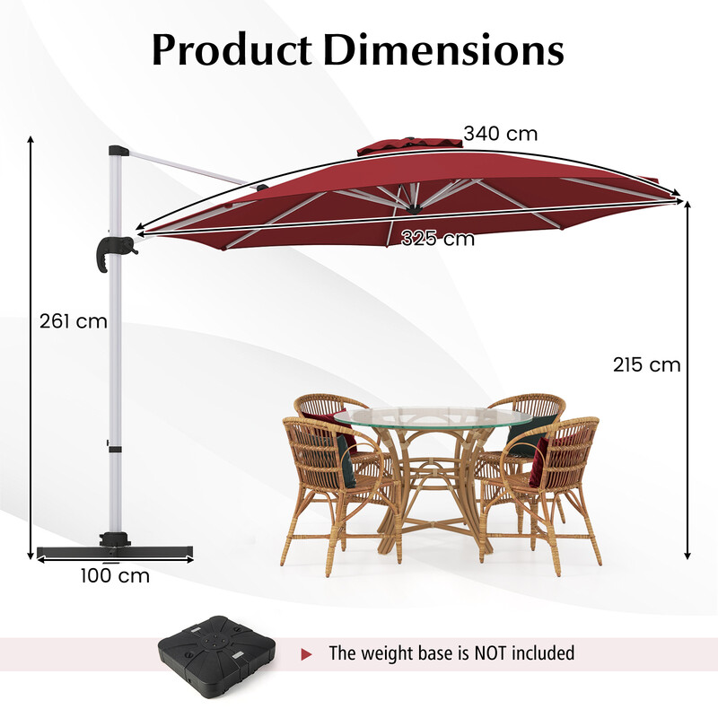 Parasol 325 cm brun polyester UPF50+ 360° rotation til have og terrasse