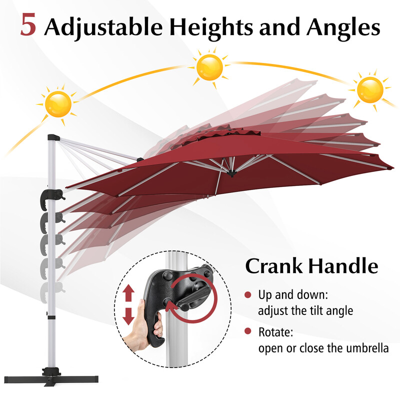 Parasol 325 cm brun polyester UPF50+ 360° rotation til have og terrasse