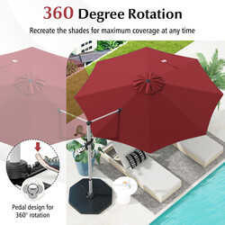 Parasol 325 cm brun polyester UPF50+ 360° rotation til have og terrasse