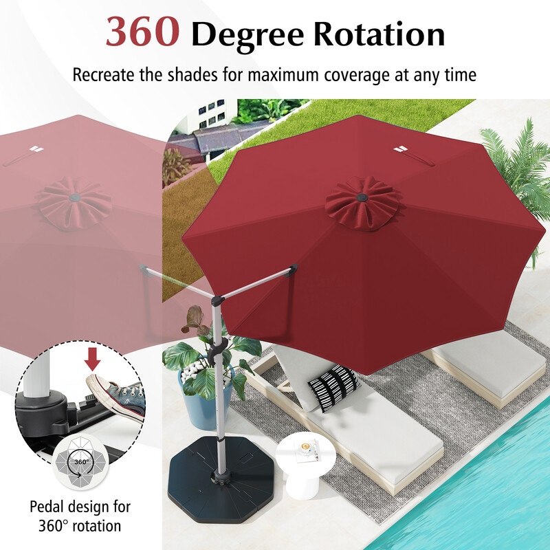 Parasol 325 cm brun polyester UPF50+ 360° rotation til have og terrasse