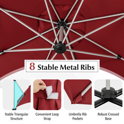 Parasol 325 cm brun polyester UPF50+ 360° rotation til have og terrasse