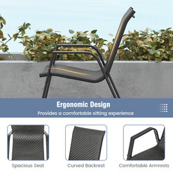 4 havestole i PE‑rotting stabelbare med armstøtte og metalramme