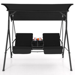 Hollywoodgynge 2-sæde sort med justerbart tag og køletaske 180x124x161 cm