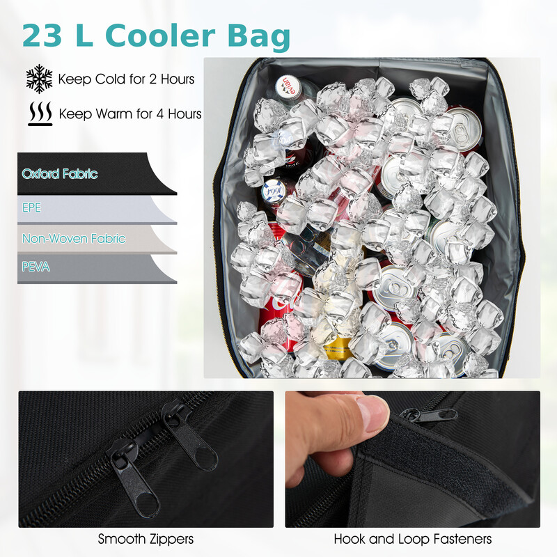 Hollywoodgynge 2-sæde sort med justerbart tag og køletaske 180x124x161 cm