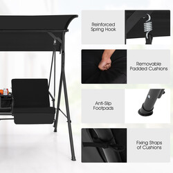 Hollywoodgynge 2-sæde sort med justerbart tag og køletaske 180x124x161 cm