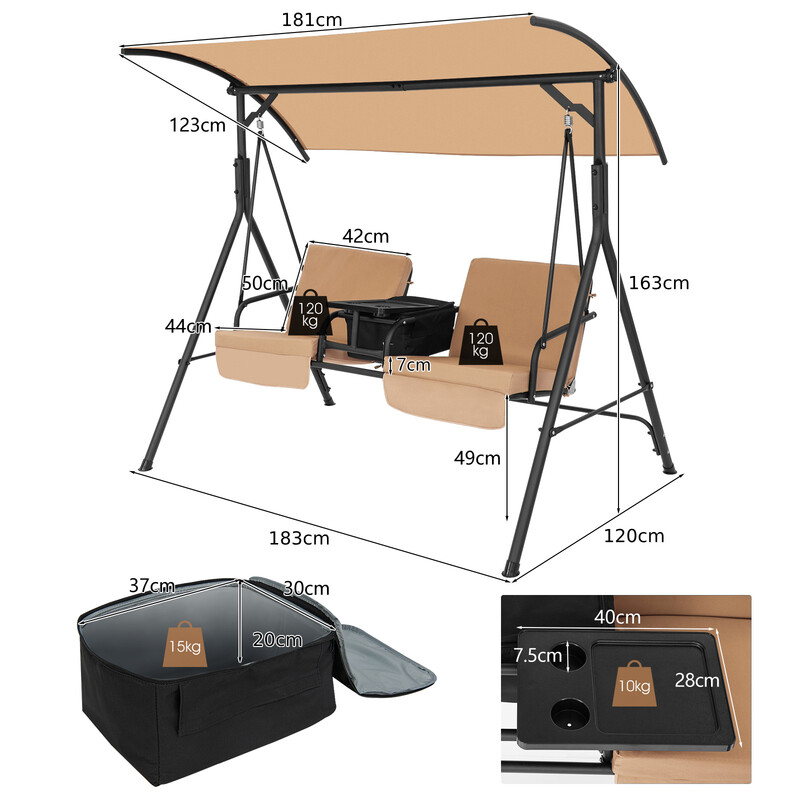 5 cm med justerbart soltag og køletaske