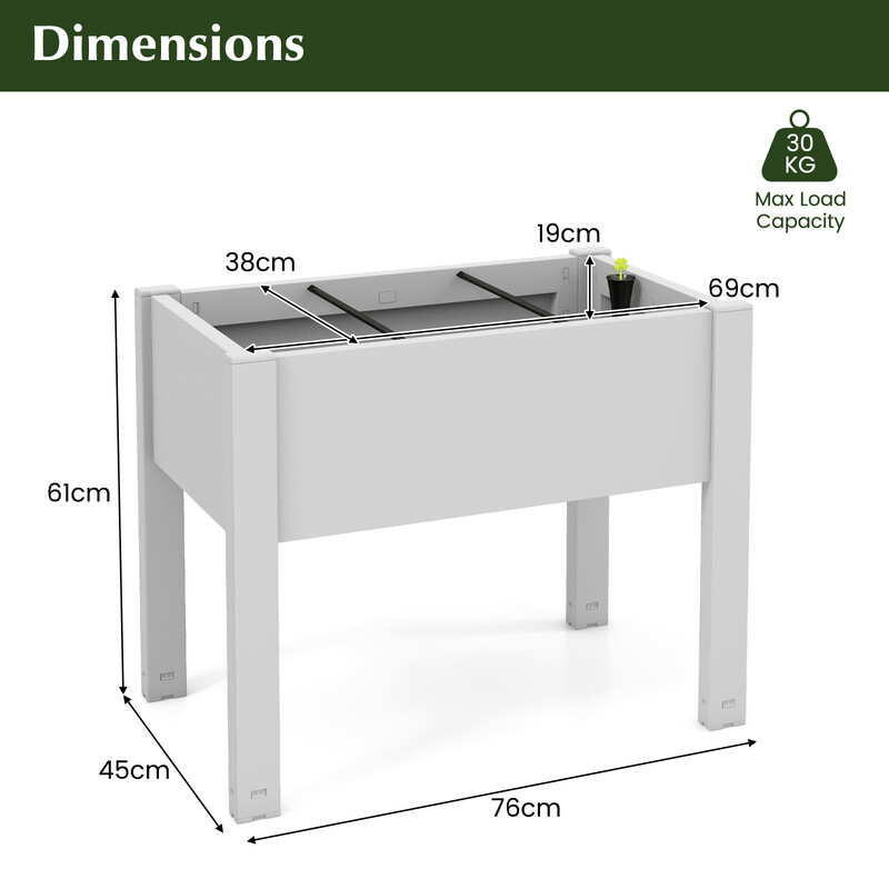 Selvvandende dyrkningskasse hvid PP 76x45x61 cm 53 L til have