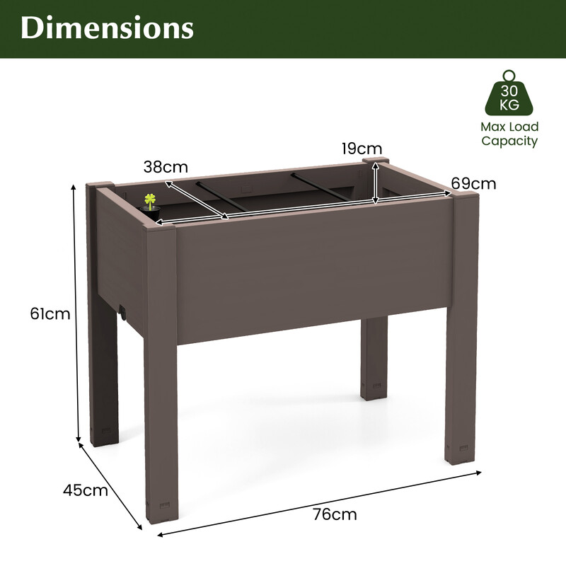 Forhøjet dyrkningsboks i PP 53 l kaffe selvvandende 76x45x61 cm