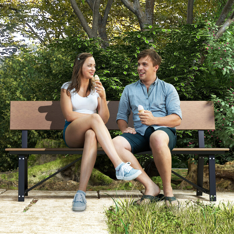 Havebænk HDPE metal brun 183x52x85 cm 500 kg kapacitet