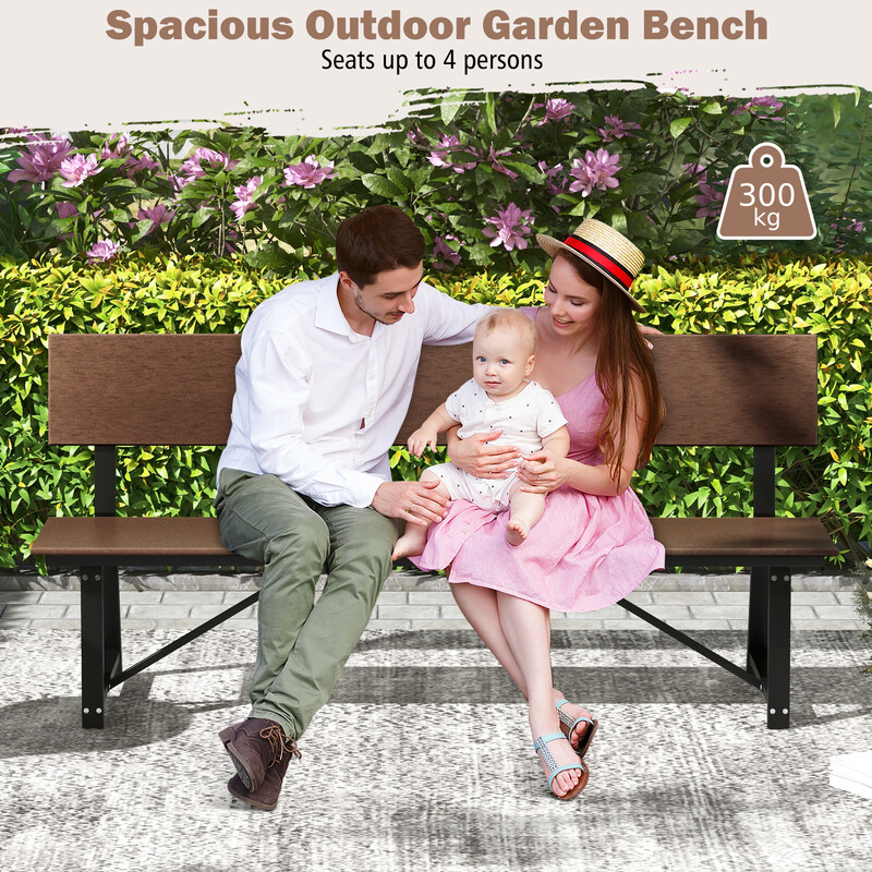 Havebænk HDPE metal brun 183x52x85 cm 500 kg kapacitet