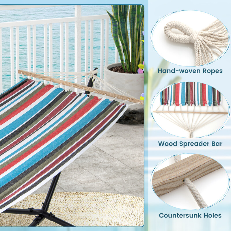 Hængekøje med metalramme 320 cm polybomuld 150 kg inkluderet bæretaske