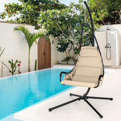 Hængestol med stativ stor beige polstret sæde 82 cm metalramme