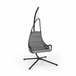 Hængestol med stativ stor 82 cm bred polstret sæde rustfri metalram beige