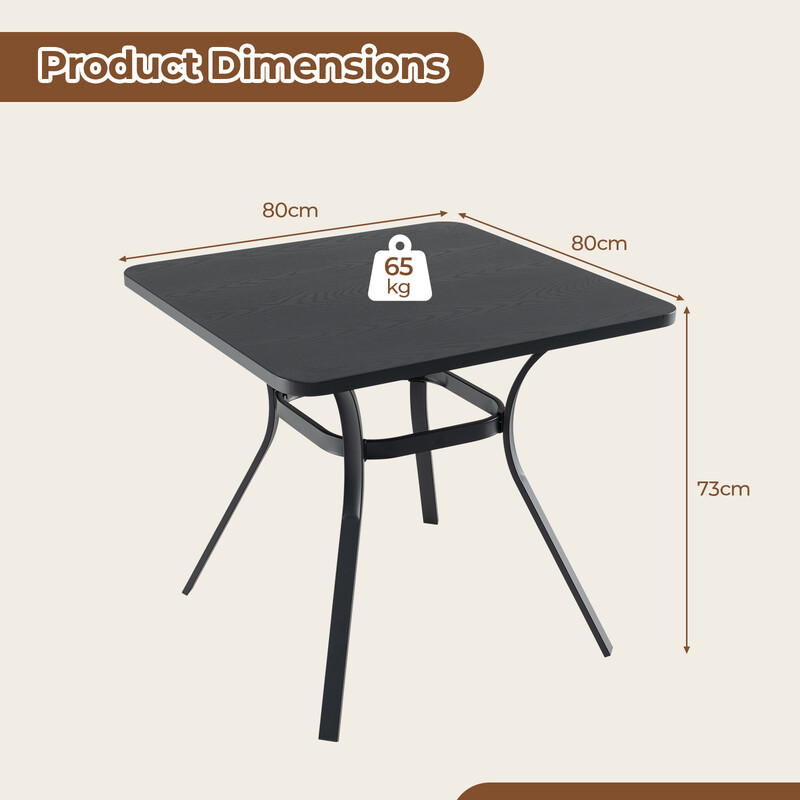 Terrassebord i metal grå kvadratisk 80x80 cm til fire personer