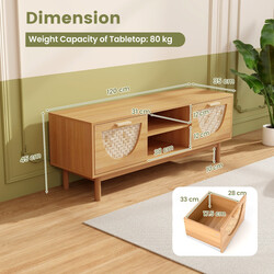 TV-bænk hvid bambus MDF 2 skuffer åbne hylder 55 tommer