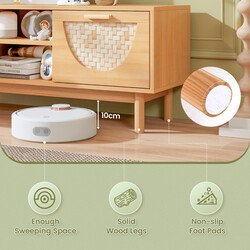 TV-bænk hvid bambus MDF 2 skuffer åbne hylder 55 tommer